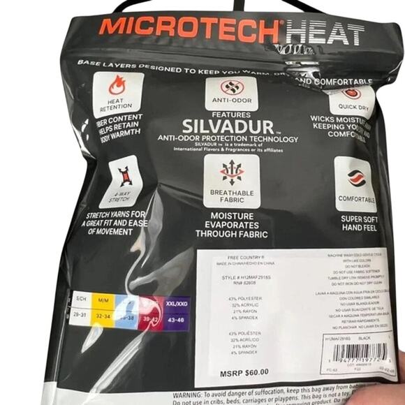 Free Country MicroTech Heat Base Layer Pants ~ 2-Pair Pack ~ Size Large NEW - Picture 10 of 11